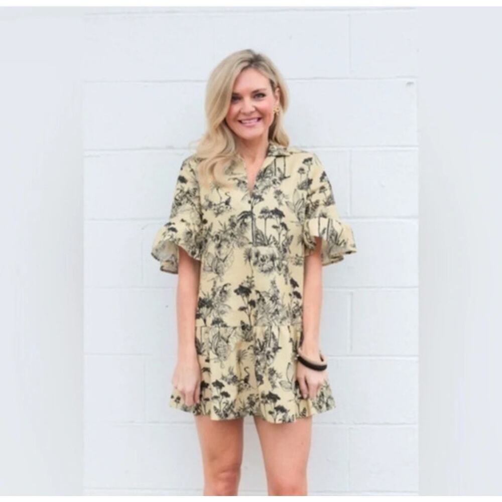 Corey Lynn Calter Izzy Ruffle Dress XS Safari Print